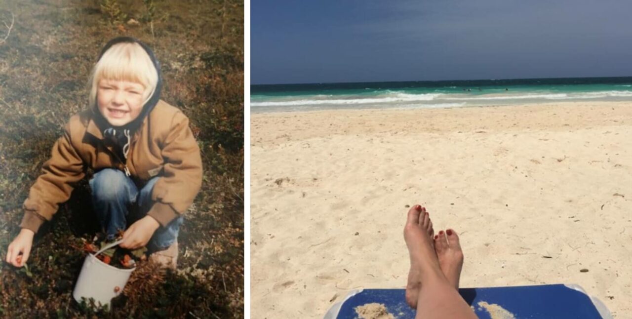 Kathrine som barn og på ferie i Jamaica