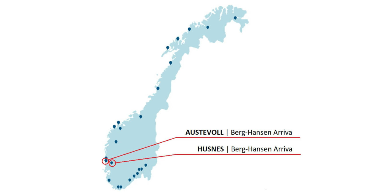 Berg-Hansen Arriva merket av på norgeskartet