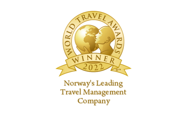 Illustrasjon som viser vinner av World Travel Awards, beste Travel Management i Norge