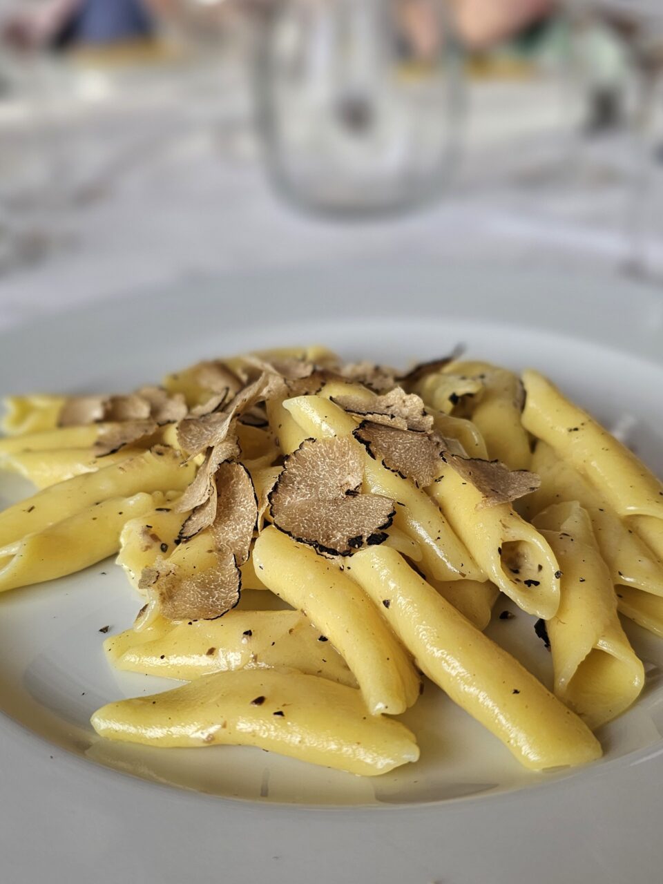 Tallerken med hjemmelaget pasta og trøffelflak. Foto